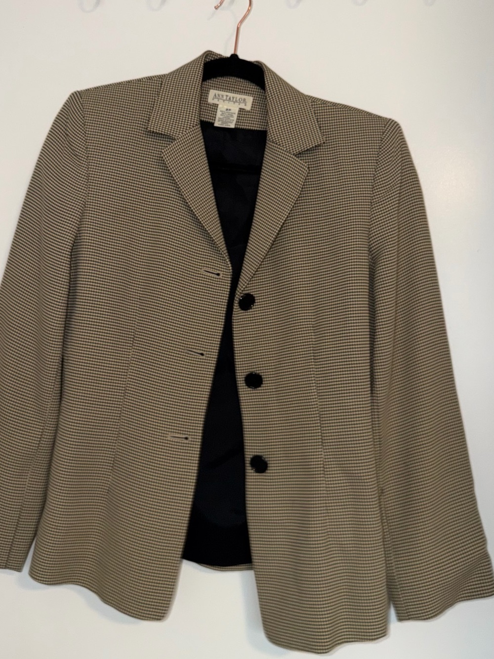 Anne Taylor Petite Tan & Black Mini Houndstooth Blazer